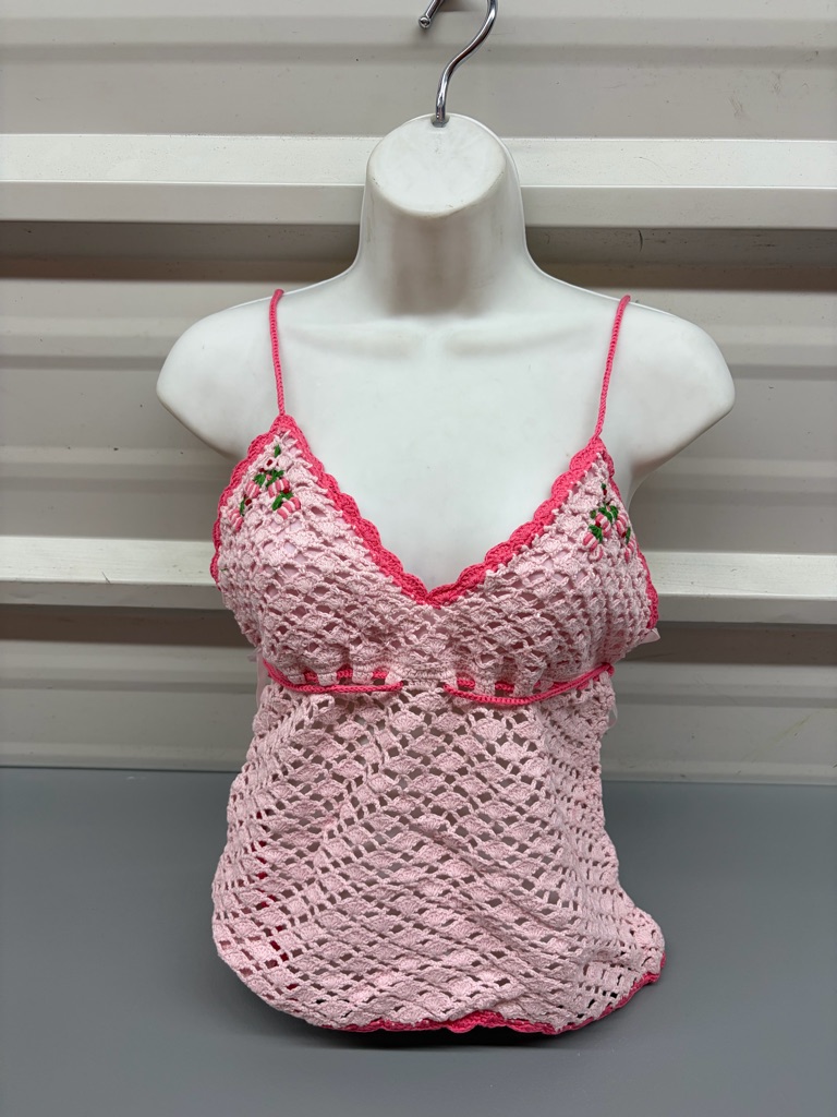 Lipsy Pink Crochet Bralette Tank With Hot Pink Trim